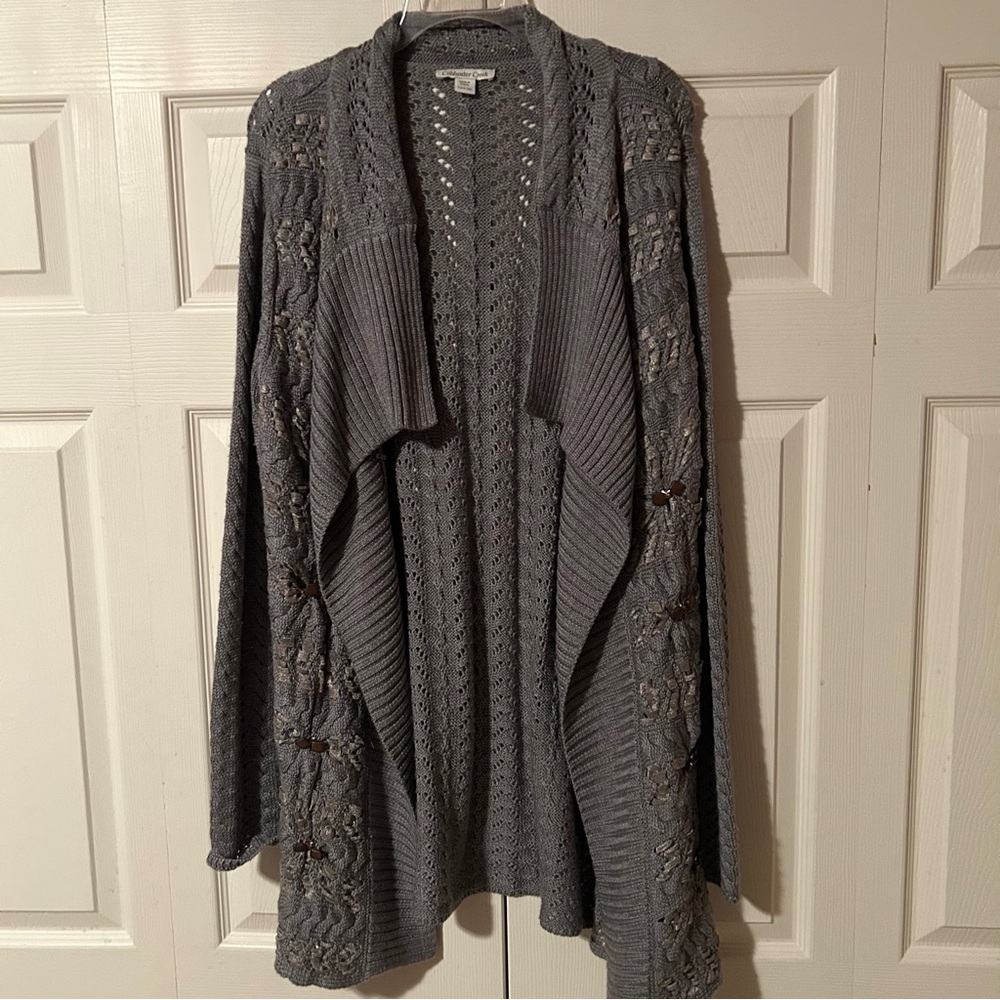 Gray Open-Front Knit Cardigan Sweater